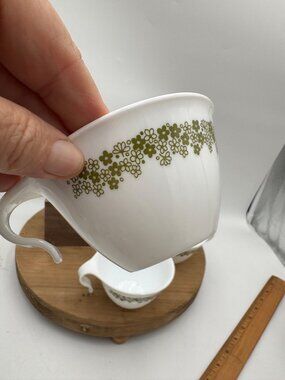Pyrex Corelle Spring Blossom Crazy Daisy Milk Glass Flat Cup- Estate Find Set of
